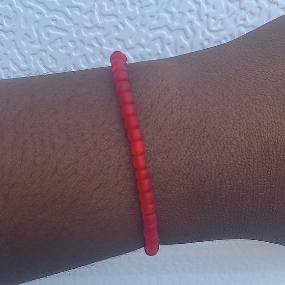Ruby Red Matte Glass Seed Bead Bracelet - Picture 1 of 1